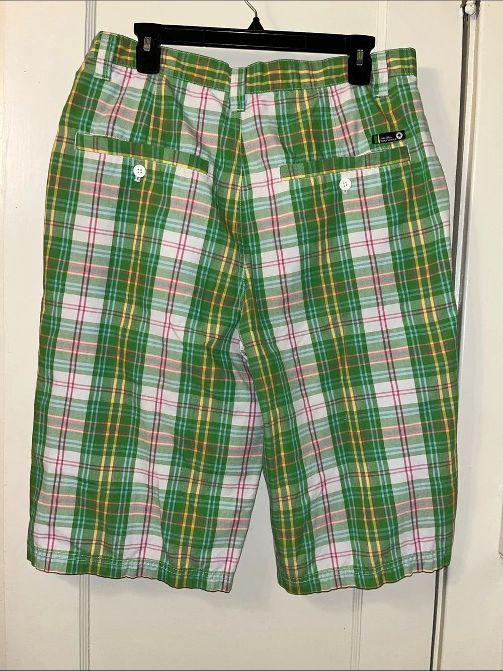 South Pole Green Plaid Flat Front Men's Shorts